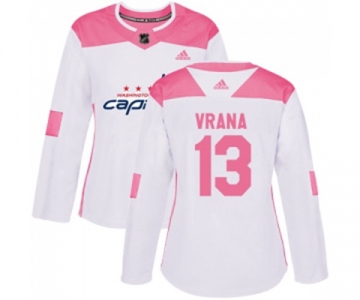 Women Adidas Washington Capitals #13 Jakub Vrana Authentic White Pink Fashion NHL Jersey