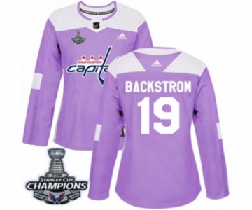 Women Adidas Washington Capitals #19 Nicklas Backstrom Authentic Purple Fights Cancer Practice 2018 Stanley Cup Final Champions NHL Jersey