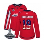 Women Adidas Washington Capitals #19 Nicklas Backstrom Authentic Red USA Flag Fashion 2018 Stanley Cup Final Champions NHL Jersey