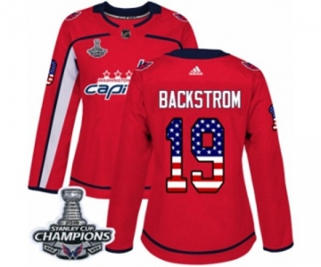 Women Adidas Washington Capitals #19 Nicklas Backstrom Authentic Red USA Flag Fashion 2018 Stanley Cup Final Champions NHL Jersey