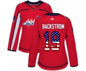 Women Adidas Washington Capitals #19 Nicklas Backstrom Authentic Red USA Flag Fashion NHL Jersey