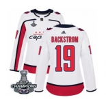 Women Adidas Washington Capitals #19 Nicklas Backstrom Authentic White Away 2018 Stanley Cup Final Champions NHL Jersey