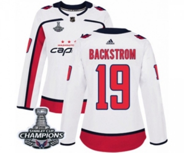 Women Adidas Washington Capitals #19 Nicklas Backstrom Authentic White Away 2018 Stanley Cup Final Champions NHL Jersey