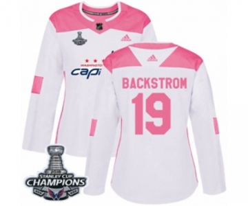 Women Adidas Washington Capitals #19 Nicklas Backstrom Authentic White Pink Fashion 2018 Stanley Cup Final Champions NHL Jersey