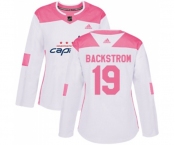 Women Adidas Washington Capitals #19 Nicklas Backstrom Authentic White Pink Fashion NHL Jersey