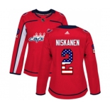 Women Adidas Washington Capitals #2 Matt Niskanen Authentic Red USA Flag Fashion NHL Jersey