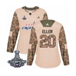 Women Adidas Washington Capitals #20 Lars Eller Authentic Camo Veterans Day Practice 2018 Stanley Cup Final Champions NHL Jersey