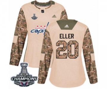 Women Adidas Washington Capitals #20 Lars Eller Authentic Camo Veterans Day Practice 2018 Stanley Cup Final Champions NHL Jersey