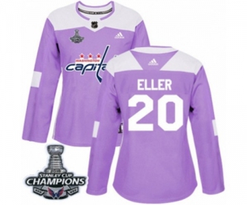 Women Adidas Washington Capitals #20 Lars Eller Authentic Purple Fights Cancer Practice 2018 Stanley Cup Final Champions NHL Jersey