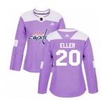 Women Adidas Washington Capitals #20 Lars Eller Authentic Purple Fights Cancer Practice NHL Jersey