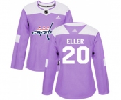 Women Adidas Washington Capitals #20 Lars Eller Authentic Purple Fights Cancer Practice NHL Jersey