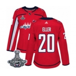 Women Adidas Washington Capitals #20 Lars Eller Authentic Red Home 2018 Stanley Cup Final Champions NHL Jersey