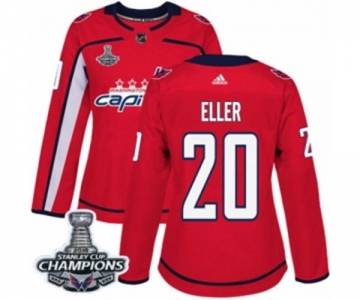 Women Adidas Washington Capitals #20 Lars Eller Authentic Red Home 2018 Stanley Cup Final Champions NHL Jersey