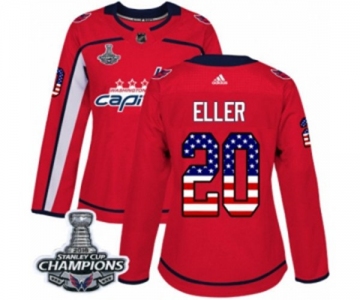 Women Adidas Washington Capitals #20 Lars Eller Authentic Red USA Flag Fashion 2018 Stanley Cup Final Champions NHL Jersey