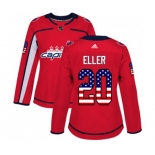 Women Adidas Washington Capitals #20 Lars Eller Authentic Red USA Flag Fashion NHL Jersey