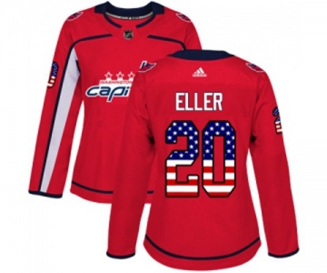 Women Adidas Washington Capitals #20 Lars Eller Authentic Red USA Flag Fashion NHL Jersey