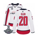 Women Adidas Washington Capitals #20 Lars Eller Authentic White Away 2018 Stanley Cup Final Champions NHL Jersey