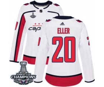 Women Adidas Washington Capitals #20 Lars Eller Authentic White Away 2018 Stanley Cup Final Champions NHL Jersey