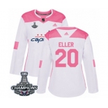 Women Adidas Washington Capitals #20 Lars Eller Authentic White Pink Fashion 2018 Stanley Cup Final Champions NHL Jersey