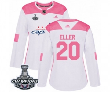 Women Adidas Washington Capitals #20 Lars Eller Authentic White Pink Fashion 2018 Stanley Cup Final Champions NHL Jersey