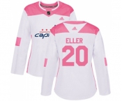 Women Adidas Washington Capitals #20 Lars Eller Authentic White Pink Fashion NHL Jersey