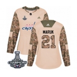 Women Adidas Washington Capitals #21 Dennis Maruk Authentic Camo Veterans Day Practice 2018 Stanley Cup Final Champions NHL Jersey