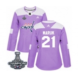 Women Adidas Washington Capitals #21 Dennis Maruk Authentic Purple Fights Cancer Practice 2018 Stanley Cup Final Champions NHL Jersey