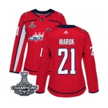 Women Adidas Washington Capitals #21 Dennis Maruk Authentic Red Home 2018 Stanley Cup Final Champions NHL Jersey