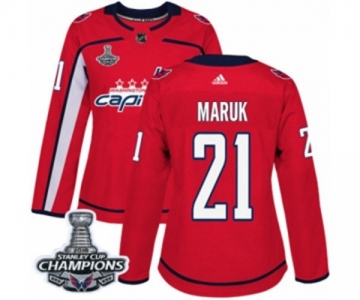 Women Adidas Washington Capitals #21 Dennis Maruk Authentic Red Home 2018 Stanley Cup Final Champions NHL Jersey