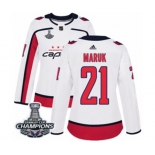 Women Adidas Washington Capitals #21 Dennis Maruk Authentic White Away 2018 Stanley Cup Final Champions NHL Jersey