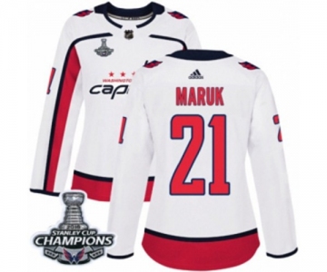 Women Adidas Washington Capitals #21 Dennis Maruk Authentic White Away 2018 Stanley Cup Final Champions NHL Jersey