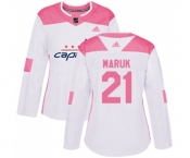 Women Adidas Washington Capitals #21 Dennis Maruk Authentic White Pink Fashion NHL Jersey