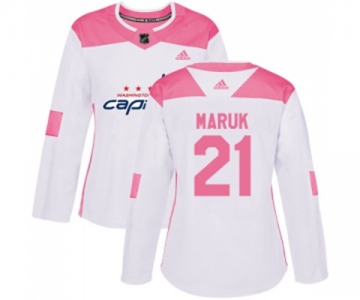 Women Adidas Washington Capitals #21 Dennis Maruk Authentic White Pink Fashion NHL Jersey