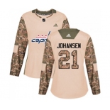 Women Adidas Washington Capitals #21 Lucas Johansen Authentic Camo Veterans Day Practice NHL Jersey