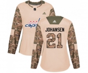 Women Adidas Washington Capitals #21 Lucas Johansen Authentic Camo Veterans Day Practice NHL Jersey