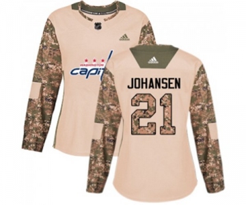 Women Adidas Washington Capitals #21 Lucas Johansen Authentic Camo Veterans Day Practice NHL Jersey