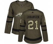 Women Adidas Washington Capitals #21 Lucas Johansen Authentic Green Salute to Service NHL Jersey