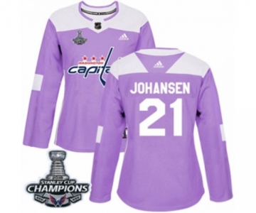 Women Adidas Washington Capitals #21 Lucas Johansen Authentic Purple Fights Cancer Practice 2018 Stanley Cup Final Champions NHL Jersey