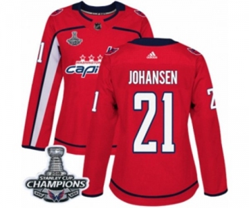 Women Adidas Washington Capitals #21 Lucas Johansen Authentic Red Home 2018 Stanley Cup Final Champions NHL Jersey