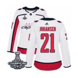 Women Adidas Washington Capitals #21 Lucas Johansen Authentic White Away 2018 Stanley Cup Final Champions NHL Jersey