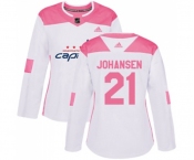 Women Adidas Washington Capitals #21 Lucas Johansen Authentic White Pink Fashion NHL Jersey