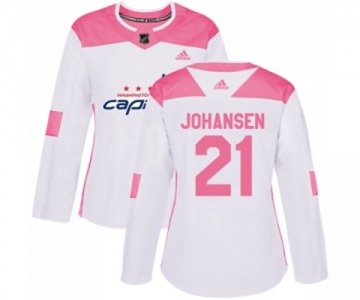 Women Adidas Washington Capitals #21 Lucas Johansen Authentic White Pink Fashion NHL Jersey