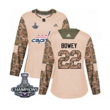 Women Adidas Washington Capitals #22 Madison Bowey Authentic Camo Veterans Day Practice 2018 Stanley Cup Final Champions NHL Jersey