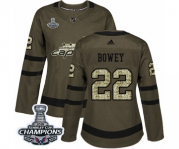 Women Adidas Washington Capitals #22 Madison Bowey Authentic Green Salute to Service 2018 Stanley Cup Final Champions NHL Jersey