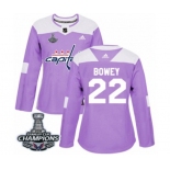 Women Adidas Washington Capitals #22 Madison Bowey Authentic Purple Fights Cancer Practice 2018 Stanley Cup Final Champions NHL Jersey