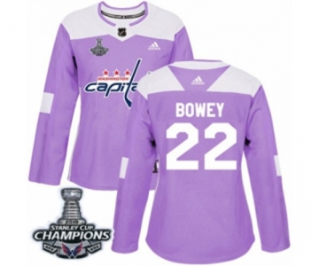 Women Adidas Washington Capitals #22 Madison Bowey Authentic Purple Fights Cancer Practice 2018 Stanley Cup Final Champions NHL Jersey