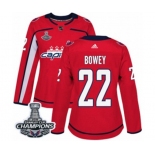 Women Adidas Washington Capitals #22 Madison Bowey Authentic Red Home 2018 Stanley Cup Final Champions NHL Jersey