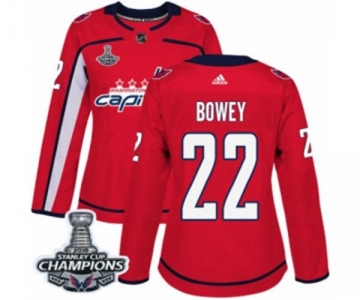 Women Adidas Washington Capitals #22 Madison Bowey Authentic Red Home 2018 Stanley Cup Final Champions NHL Jersey