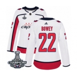 Women Adidas Washington Capitals #22 Madison Bowey Authentic White Away 2018 Stanley Cup Final Champions NHL Jersey