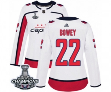 Women Adidas Washington Capitals #22 Madison Bowey Authentic White Away 2018 Stanley Cup Final Champions NHL Jersey